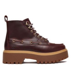 Trzewiki Timberland. Czerwone botki Timberland, bez wzorów, street, bez obcasa, na płaskiej podeszwie, bez zapięcia. Za 659.99 zł.