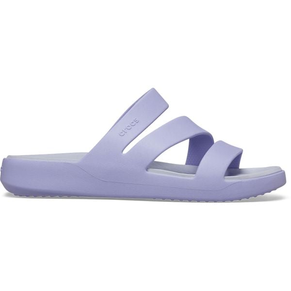 Klapki Dla Dorosłych Crocs Getaway Strappy Sandal. Fioletowe klapki Crocs, bez wzorów, z materiału, bez obcasa, bez zapięcia. Za 159.99 zł.