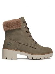 Rieker Botki X5718-52 Khaki. Brązowe botki Rieker, bez wzorów, ze skóry, bez obcasa, na słupku, bez zapięcia. Za 199.99 zł.