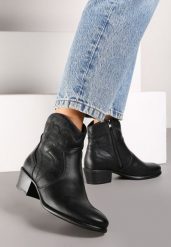 Czarne Botki Typu Kowbojki na Obcasie z Krótką Cholewką Zinoreta. Czarne botki Renee, bez wzorów, z dzianiny, eleganckie, bez obcasa, na obcasie, bez zapięcia. W wyprzedaży za 90.99 zł.