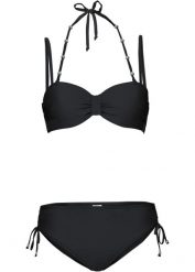 Bikini z biustonoszem typu balkonetka z dodatkowym wiązaniem z tyłu na szyi (2 części). Czarne bikini bonprix, bez wzorów. Za 112.99 zł.