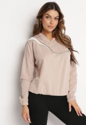 Beżowa Bawełniana Bluza z Kapturem z Ozdobnym Łańcuszkiem i Suwakiem Cielo. Brązowe bluzy Born2be, bez wzorów, z bawełny, casualowe, bez ramiączek, z kapturem. W wyprzedaży za 84.99 zł.