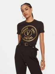 Versace Jeans Couture T-Shirt 77HAHT02 CJ03T Czarny Slim Fit. Czarne t-shirty Versace Jeans Couture, xs, bez wzorów, z bawełny, bez kołnierzyka, bez ramiączek. Za 279.99 zł.