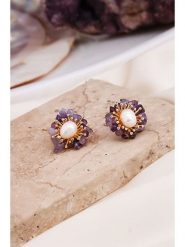 Pierres delicates Kolczyki-wkrętki w kolorze białym z perłami i ametystami rozmiar: onesize. Różowe kolczyki Pierres delicates, z ametystem, z mosiądzu. Za 96.37 zł.