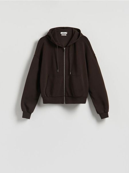 Rozpinana bluza z modalem - ciemnobrązowy. Brązowe bluzy Reserved, l, bez wzorów, z dzianiny, bez kaptura. Za 139.99 zł.