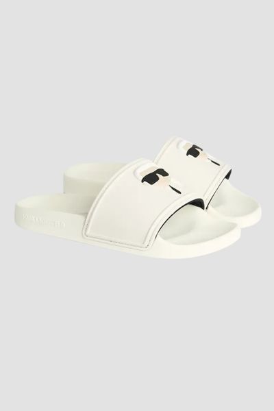 KARL LAGERFELD Białe damskie klapki KONDO 2.0 Karl NFT, Rozmiar 38. Białe klapki KARL LAGERFELD, bez wzorów, bez obcasa, bez zapięcia. W wyprzedaży za 237.99 zł.