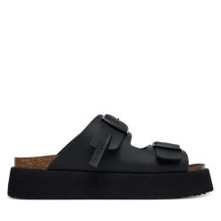 Klapki D.Franklin. Czarne klapki D.Franklin, bez wzorów, bez obcasa, bez zapięcia. Za 429.99 zł.