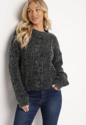 Czarny Sweter z Wełną z Ozdobnym Splotem Abrenevia. Czarne swetry Born2be, na zimę, bez wzorów, z wełny, bez ramiączek. W wyprzedaży za 67.99 zł.