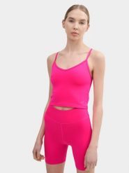 4F Crop top slim gładki damski M/L. Czerwone topy 4f, l, bez wzorów, z dzianiny, bez kołnierzyka, bez ramiączek. Za 79.99 zł.