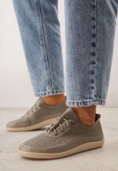 Szare Skórzane Tenisówki z Ażurową Cholewką Nesseli. Szare trampki Born2be, w ażurowe wzory, z jeansu, biznesowe, bez zapięcia. Za 209.99 zł.