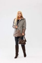 Elegancka beżowa damska kurtka Viktoria w jodełkę z pikowanymi wstawkami - lekko ocieplona PLUS SIZE XXL OVERSIZE JESIEŃ. Brązowe kurtki Moda Size Plus Iwanek, na jesień, plus size, bez wzorów, z tkaniny, eleganckie, bez kaptura. Za 399.90 zł.