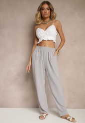 Szare Spodnie z Bawełną o Szerokim Kroju High Waist Fanelithia. Szare jeansy Renee, bez wzorów, z bawełny, z podwyższonym stanem. W wyprzedaży za 29.99 zł.