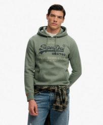 Superdry Bluza z kapturem Vintage Logo Heritage Relaxed – Thyme Green Marl. Zielone bluzy Superdry, xl, bez wzorów, z bawełny, klasyczne, bez ramiączek, z kapturem. Za 384.40 zł.