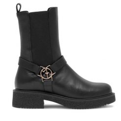 Sztyblety Eva Minge. Czarne botki Eva Minge, bez wzorów, bez obcasa, na płaskiej podeszwie, bez zapięcia. Za 234.99 zł.