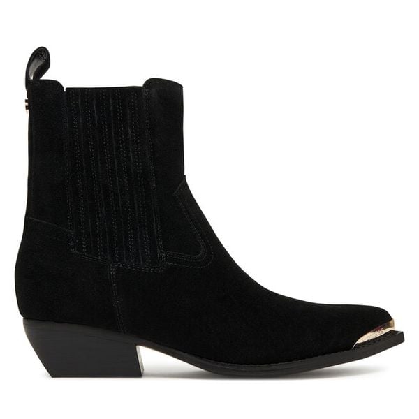 Kowbojki Guess. Czarne botki Guess, z aplikacjami, bez obcasa, na słupku, bez zapięcia. Za 679.99 zł.