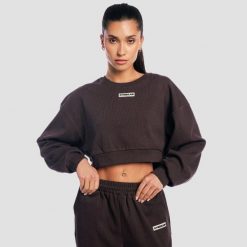 Bluza damska krótka oversize bez kaptura brązowa Aura. Brązowe bluzy GYMBEAM, m, bez wzorów, z bawełny, bez ramiączek, bez kaptura. Za 118.90 zł.