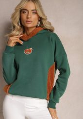 Zielona Bluza z Bawełny z Ozdobną Naszywką z Misiem i Polarowym Kapturem Hecatia. Zielone bluzy Renee, z aplikacjami, z bawełny, z kapturem. W wyprzedaży za 87.99 zł.