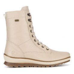 Botki Remonte. Brązowe botki Remonte, bez wzorów, bez obcasa, na płaskiej podeszwie, bez zapięcia. Za 367.00 zł.