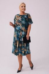Szyfonowa sukienka Margerita w odcieniach granatu i beżu kontrafałdy PLUS SIZE XXL WIOSNA. Sukienki Moda Size Plus Iwanek, plus size, bez wzorów, z elastanu, eleganckie, bez kołnierzyka, plus size, bez ramiączek, midi. Za 369.90 zł.