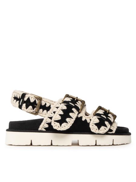 Mou Sandały New Bio # 02-With Buckles SW461003A Czarny. Czarne sandały Mou, bez wzorów, ze skóry, bez obcasa, na płaskiej podeszwie, bez zapięcia. Za 609.99 zł.