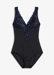 Body modelujące z ozdobnymi elementami, średni stopień modelowania sylwetki. Czarne bielizna modelująca bonprix, z aplikacjami, z koronki, bez ramiączek. Za 119.99 zł.