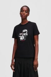 KARL LAGERFELD Czarny damski t-shirt Ikon Sketch Duo. Czarne t-shirty KARL LAGERFELD, s, bez wzorów, z materiału, bez kołnierzyka, bez ramiączek. W wyprzedaży za 229.99 zł.