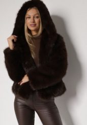 Brązowa Kurtka Futrzana z Nieodpinanym Kapturem Vetirire. Brązowe kurtki Born2be, l, bez wzorów, z futra, eleganckie. Za 219.99 zł.