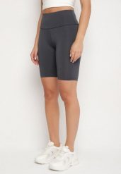 Granatowe Szorty Kolarki z Wysokim Stanem Nalirelle. Niebieskie szorty Born2be, bez wzorów, eleganckie. W wyprzedaży za 33.99 zł.