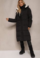 Czarna Pikowana Kurtka o Długim Kroju z Odpinanym Kapturem i Kieszeniami Etanore. Czarne kurtki Renee, l, bez wzorów, z jeansu, eleganckie. W wyprzedaży za 209.99 zł.