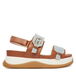 Sandały Liu Jo. Niebieskie sandały Liu Jo, bez wzorów, bez obcasa, na płaskiej podeszwie, bez zapięcia. Za 599.99 zł.