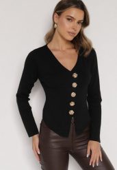 Czarny Sweter z Wiskozą Ozdobiony Guzikami Zetisae. Czarne swetry Born2be, m, bez wzorów, z jeansu, eleganckie, bez ramiączek. Za 89.99 zł.