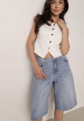 Niebieskie Jeansowe Szorty z Bawełny w Stylu Bermudów z Szerokimi Nogawkami Neamemenis. Niebieskie szorty Born2be, bez wzorów, z bawełny, eleganckie. Za 89.99 zł.