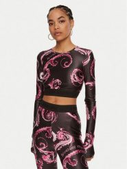 Versace Jeans Couture Bluzka 77HAH218 JS360 Czarny Slim Fit. Czarne bluzki Versace Jeans Couture, bez wzorów, z jeansu, bez kołnierzyka, bez ramiączek. Za 469.99 zł.