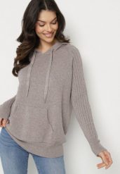 Ciemnobrązowy Sweter z Kapturem i Kieszenią z Domieszką Kaszmiru Neriele. Brązowe swetry Born2be, z aplikacjami, z jeansu, bez ramiączek. Za 129.99 zł.