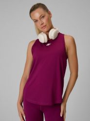 4F Koszulka bez rękawów treningowa szybkoschnąca damska - fioletowa XL. Fioletowe t-shirty sportowe 4f, xl, bez wzorów, bez ramiączek, na fitness i siłownię. Za 79.99 zł.