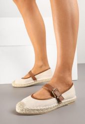 Brązowo-Beżowe Espadryle na Plecionej Podeszwie z Kontrastującym Paskiem z Klamerką Ridioria. Brązowe espadryle Born2be, bez wzorów, biznesowe, bez obcasa. Za 89.99 zł.