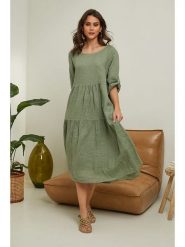 Fleur de Lin Lniana sukienka "Lantana" w kolorze khaki rozmiar: S. Brązowe sukienki Fleur de Lin, s, bez wzorów, ze lnu, bez kołnierzyka, bez ramiączek, maxi. Za 214.45 zł.