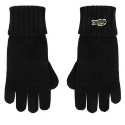 Rękawiczki Lacoste. Czarne rękawiczki Lacoste, bez wzorów, z dzianiny. Za 219.99 zł.