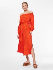 TWINSET Sukienka letnia 231TT2141 Pomarańczowy Regular Fit. Brązowe sukienki Twinset, bez wzorów, z wiskozy, bez kołnierzyka, bez ramiączek. Za 1,679.00 zł.