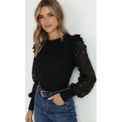 Czarny Sweter z Koronką i Bufiastym Rękawem Aelertes. Czarne swetry Born2be, s, bez wzorów, z dzianiny, biznesowe, bez ramiączek. W wyprzedaży za 103.99 zł.