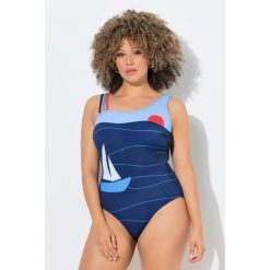 Damskie Strój kąpielowy statek okrągły dekolt miękkie miseczki z recyklingu. Niebieskie stroje jednoczęściowe Ulla Popken, bez wzorów, z elastanu, sportowe. Za 239.99 zł.