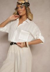 Biała Koszula w Paski z Bawełny z Jedną Kieszonką Liasene. Białe koszule Renee, m, bez wzorów, z bawełny, eleganckie, bez kołnierzyka, bez ramiączek. W wyprzedaży za 55.99 zł.