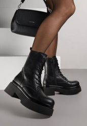 Czarne Botki Workery na Grubej Podeszwie Tuseena. Czarne botki Born2be, bez wzorów, z jeansu, bez obcasa, na płaskiej podeszwie, bez zapięcia. Za 169.99 zł.