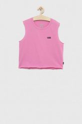 Vans top bawełniany kolor fioletowy. Fioletowe topy Vans, l, z aplikacjami, z bawełny, bez kołnierzyka, bez ramiączek. Za 129.99 zł.
