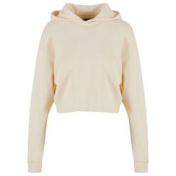 Krótkia damska bluza z kapturem w oversize'owym fasonie Urban Classics. Białe bluzy Urban Classics, bez wzorów, z bawełny, bez ramiączek, z kapturem. Za 129.00 zł.
