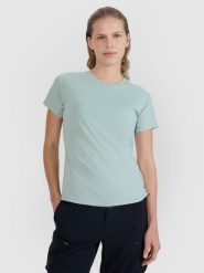 4F Koszulka rowerowa szybkoschnąca damska - turkusowa XS. Niebieskie t-shirty sportowe 4f, l, bez wzorów, z materiału, bez ramiączek, rowerowe. Za 79.99 zł.