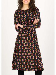 Blutsgeschwister Sukienka "Draperie Absolue" w kolorze czarno-różowo-żółtym rozmiar: S. Czarne sukienki Blutsgeschwister, na imprezę, s, bez wzorów, z wiskozy, klasyczne, bez kołnierzyka, bez ramiączek, midi, rozkloszowane. Za 136.45 zł.