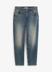 Dżinsy mom, high waist. Niebieskie jeansy bonprix, bez wzorów, z jeansu, z podwyższonym stanem. Za 132.99 zł.