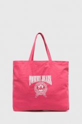 Tommy Jeans torebka kolor różowy. Czerwone shopper bag Tommy Jeans, bez wzorów, z jeansu, na ramię, bez dodatków. Za 359.99 zł.