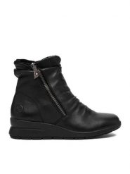 Rieker Botki CEO-L4864-00 Czarny. Czarne botki Rieker, bez wzorów, ze skóry, bez obcasa, na koturnie, bez zapięcia. Za 439.99 zł.
